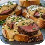 Beef Tenderloin Crostini with Parmesan Cream Sauce